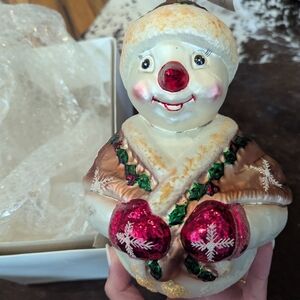 Festive Snowman Figurine with Red Mittens
